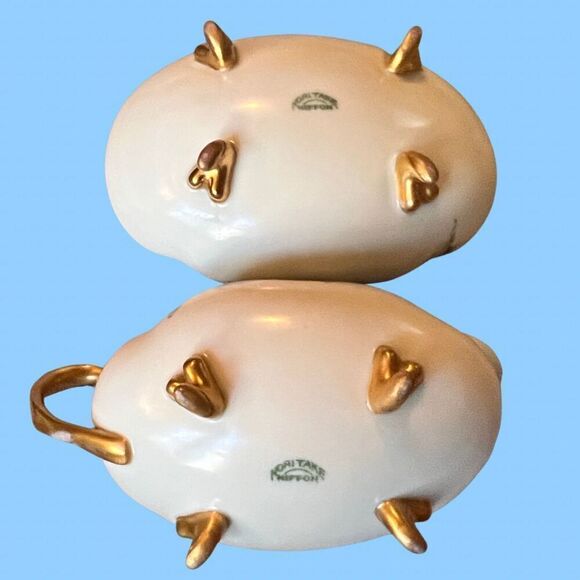 2 Pc Vintage Nori Take Nippon Footed Bowl Dish & Creamer Hand Painted Roses - Picture 3 of 5